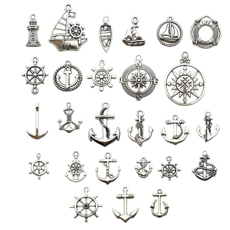 iloveDIYbeads Nautical Charm Collection-50 Pcs Craft Supplies Nautical Ship Wheel Anchor lig Charms Pendants for Crafting, Jewelry Findings Making Accessory For DIY Necklace Bracelet (M066)